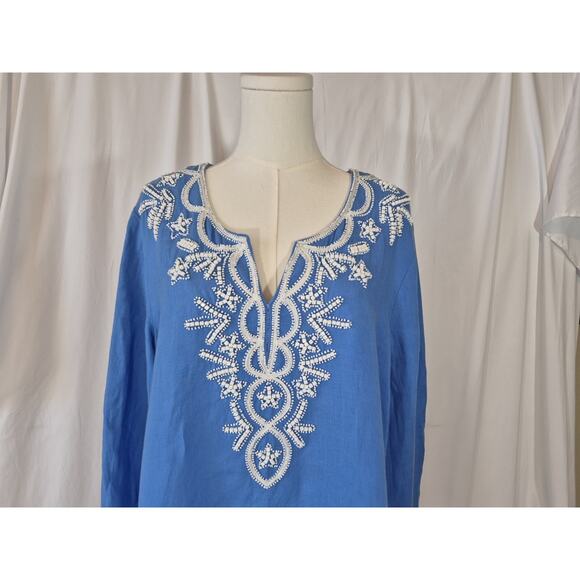 Lilly Pulitzer Womens Solid Blue 100% Linen Amelia Island Tunic Top XL - Picture 2 of 6